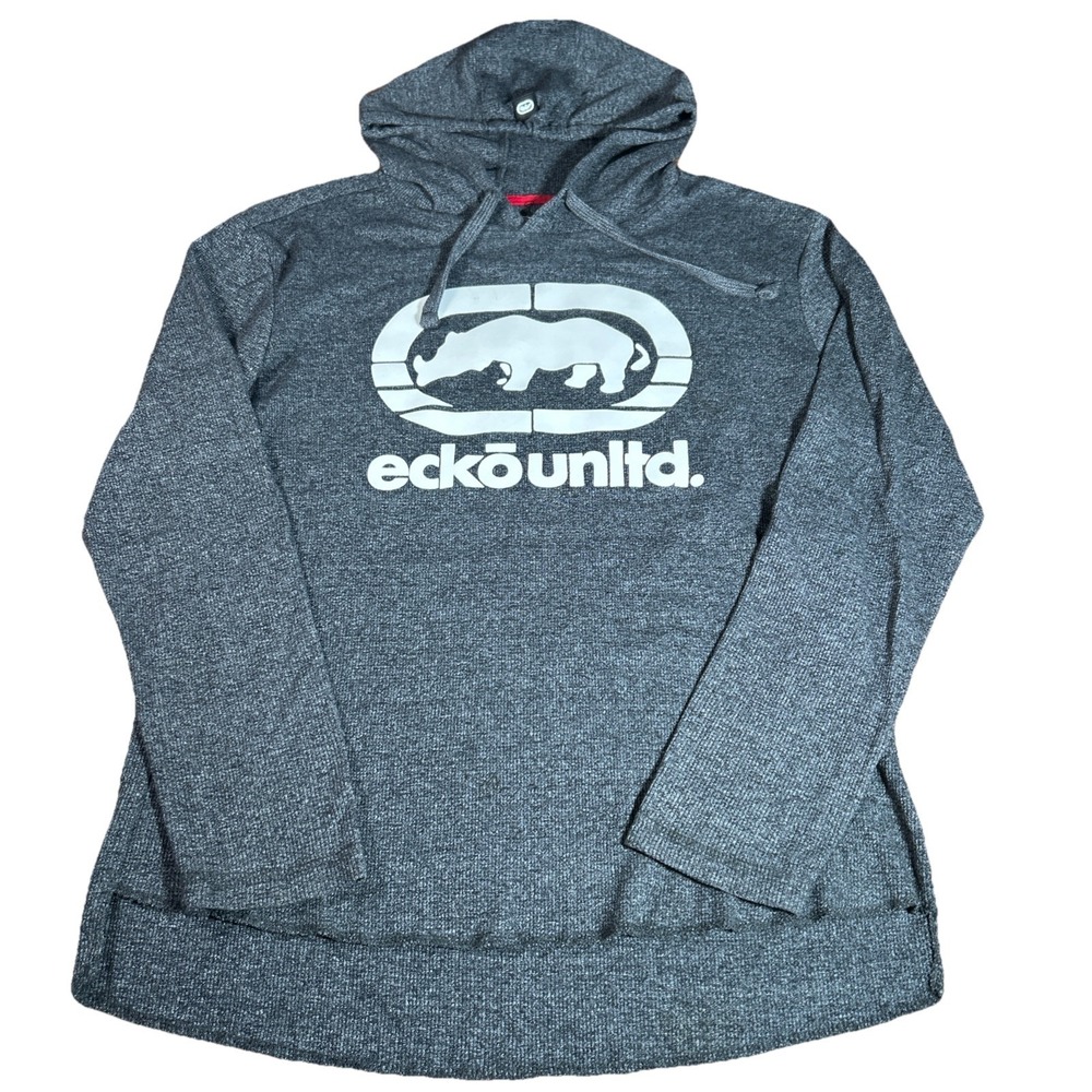 Ecko Unltd Hoodie Men's L Gray Waffle Knit Pullover Lightweight Hoodie Y2K VtG